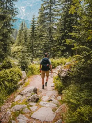 Bergwanderer in einem Wald